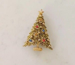 Broche de Metal Vintage ART Arthur Pepper Color Dorado Árbol de Navidad Estrás - Imagen 1 de 4