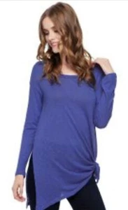 NWT Sz S, M SPLENDID Slub Jersey Tie Front Tunic Tee Top Long Sleeve Blue Purple - Picture 1 of 8