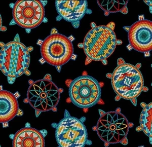 Elizabeth Studio Tucson Schildkröten auf schwarzem Baumwoll-Quiltstoff Meterware - Bild 1 von 3