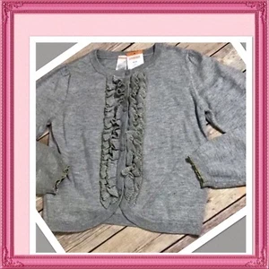 NWT S(5-6) Gymboree “FLIGHT OF FANCY” Gray Cotton Sweater Cardigan RUFFLES GOLD - Picture 1 of 2