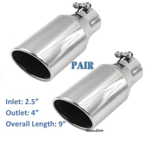 2 pcs Truck Exhaust Tip 2.5" Inlet 4" Outlet 9" OL Stainless Steel Fits Bolt-On - Picture 1 of 5