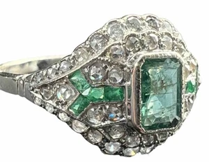 ANTIKER 14K ART DECO SMARAGD ROSENSCHLIFF UND MINENSCHLIFF DIAMANT COCKTAIL RING GRÖSSE 7 - Bild 1 von 10