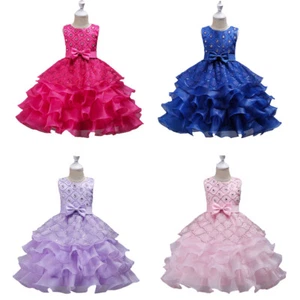 Flower Girls Kid Princess Dress Ruffle Bow Party Wedding Prom Birthday Ball Gown - Picture 1 of 26