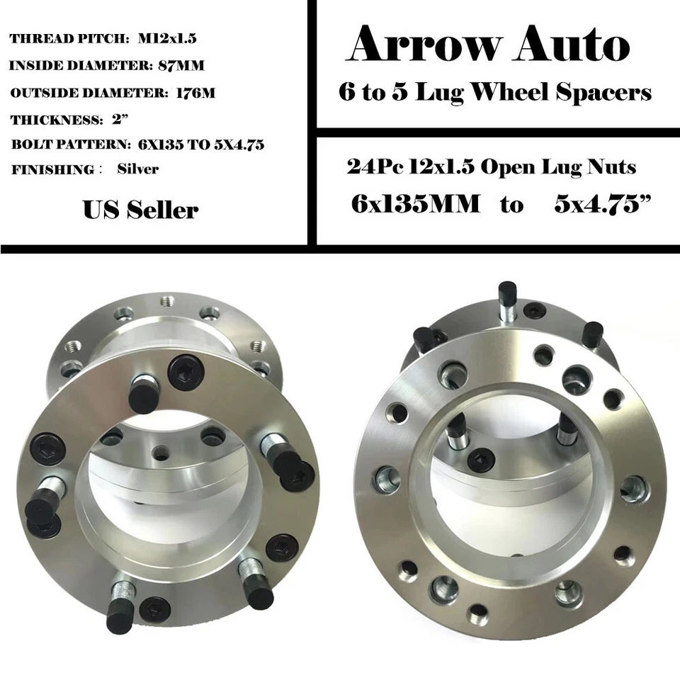 4 轮间隔适配器 6x135 至 5x4.75 2 英寸厚 - 福特 6 凸至 5 凸 5x120 — 第 1/1 张图片