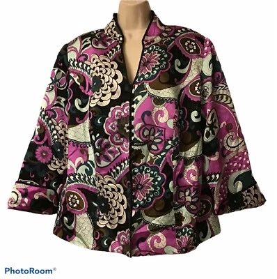 JS Collections Silk Jacket Top Asian Mandarin Collar Vivid Colors Plus Size 20 - Image 1 of 4