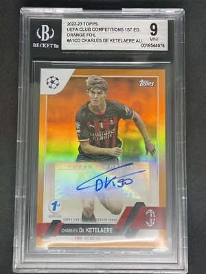CHARLES DE KETELAERE 2022-23 Topps UEFA 1st Edition ORANGE Foil  Auto /25 BGS 9 - Image 1 of 3