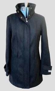 Calvin Klein Damen Größe 8 schwarz Wollmischung doppelter Verschluss gefütterter Mantel Logo - Bild 1 von 11