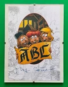 WIPA Mosaik Abrafaxe Grafik ABC mit originalen Signaturen in Bilderrahmen - Bild 1 von 2