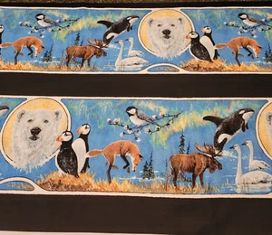 18" Wild Life Nouveau P&B Textiles Polar Bear Fox Puffin Moose Alaska Blocks - Picture 1 of 5