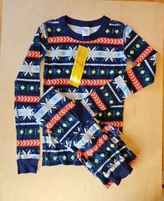 NWT HANNA ANDERSSON SCANDI SNOWFLAKE FAIR ISLE LONG JOHN PAJAMAS 140 10 - Image 1 of 4