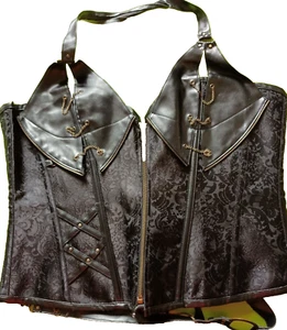De Colección A Medida Negro Jacquard Estampado Sobre Busto Cuello Halter Vasco Talla 34" W - Imagen 1 de 5