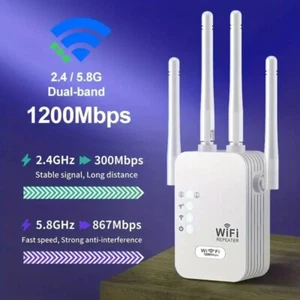 5GHz WiFi Extender 1200Mbps Repeater Dual Band 2.4G/5G Signal Booster Amplifier - Afbeelding 1 van 6