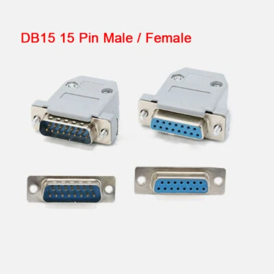 DB15 15 Pin Male / Female D-Sub Plug Socket Solder Connector Plastic Hood Cover - Image 1 of 4