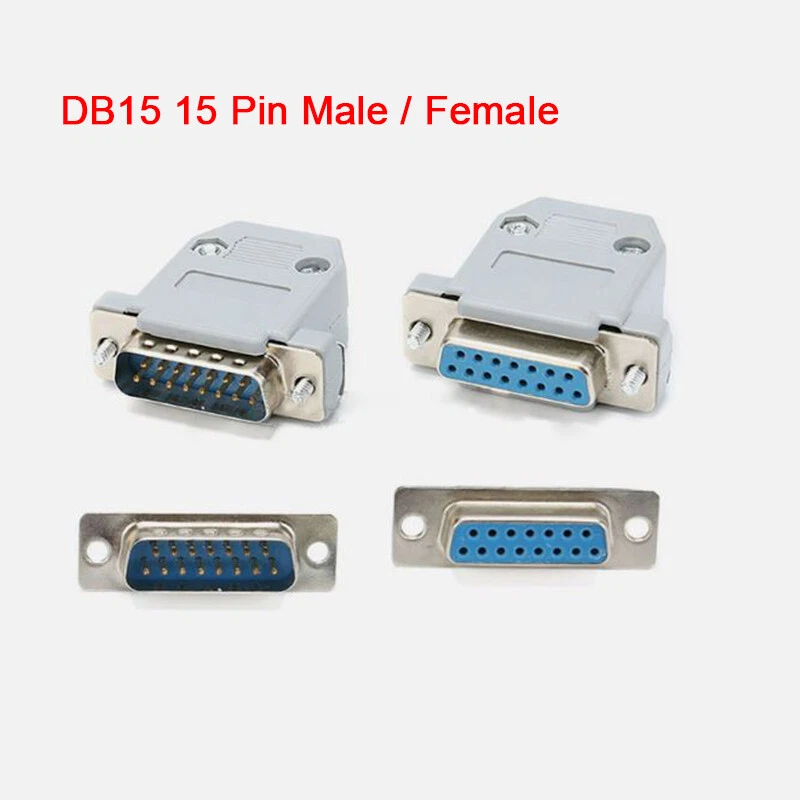 DB15 15 Pin Male / Female D-Sub Plug Socket Solder Connector Plastic Hood Cover - Image 1 of 4