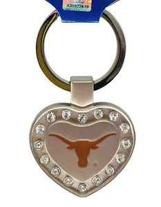 Texas Longhorns Crystal Heart Keychain-Key Ring by Game Day-New - Picture 1 of 2
