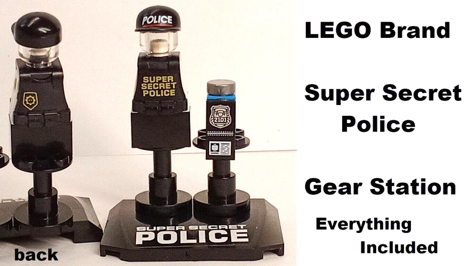 LEGO Minifigure Secret Police Station Badge Vest Hat Stand Printed Gear Locker - Image 1 of 1