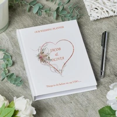 Personalised Wedding Planner Organiser Book Engagement Rose Gold Heart WPL-12 - Image 1 of 4