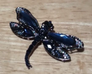 Gorgeous Deep Blue Rhinestone and Auroa Borealis Dragonfly Brooch Pin - Imagen 1 de 3