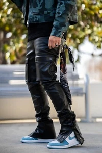Leather Pant Pants Men's Real Jeans Style Biker Men Motorcycle Trousers Black 9 - Picture 1 of 4