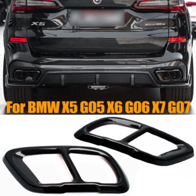 For BMW X5 G05 X7 G07 2019-2023 Black Steel Exhaust Tipd Tailpipe Muffler Covers - Image 1 of 4