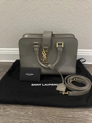 Bolso de Mano YSL Baby Cabas Cuero Gris Saint Laurent Auténtico Twb Bolso para el Polvo y Tarjeta! Foto 1 de 4