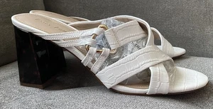 Essex Lane "El-Bezia" White Sandals w/Tortoise Style Heels Women's Size 8.5 M - Picture 1 of 9