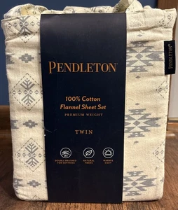 Neu Pendleton Twin Size Azteken Hellbraun/Creme Baumwolle Flanell Laken Set - Bild 1 von 3