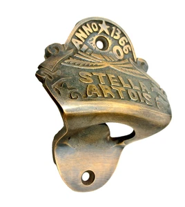 STELLA ARTOIS beer Bottle Opener 100 % brass AGED  finish screws included heavy - Picture 1 of 7