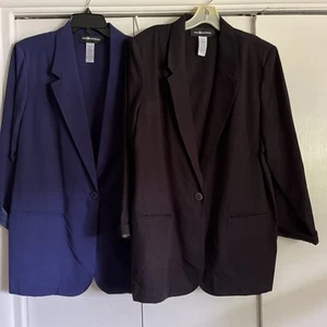 Sag Harbor Women Sz 18 Polyester Blnd 1-Button Blazer Jacket Lot 2 Black & Navy - Picture 1 of 15