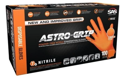 Guantes de nitrilo SAS ASTRO GRIP NARANJA sin polvo versión 8 mil 100/caja XL Foto 1 de 2
