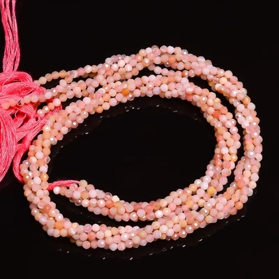 Cuentas micro facetadas redondas de piedras preciosas de ópalo rosa natural 2,5-3 mm hilo 12,5" 76 Foto 1 de 2