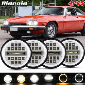 4Pcs 5.75" inch Round LED Headlights DRL High-Low Beam for Jaguar XJ6 XJS XJ12 - Picture 1 of 24