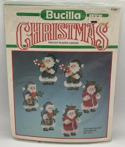 Bucilla Christmas Old Time Santas Ornaments Set Of 6 Pre-Cut Plastic Canvas Set - Picture 1 of 5