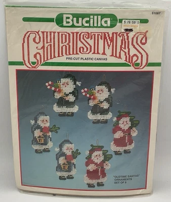 Bucilla Christmas Old Time Santas Ornaments Set Of 6 Pre-Cut Plastic Canvas Set - Image 1 of 4