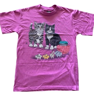 VTG 90s single stitch CATS YARN Pink T-Shirt Made in USA size M Cottage - Picture 1 of 7