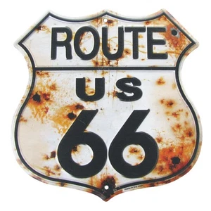 Letrero de hojalata Rusty Highway Route 66 hecho en Estados Unidos rústico vintage garaje bar pub decoración de pared - Imagen 1 de 1