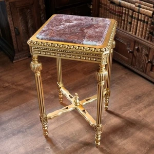 Vintage Louis XVI Style Giltwood Carved Marble Table, Plant Stand - Picture 1 of 9