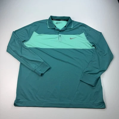 Nike Golf Polo Shirt Mens Large Green Color Block Lightweight Stretch Dri Fit - Image 1 of 4