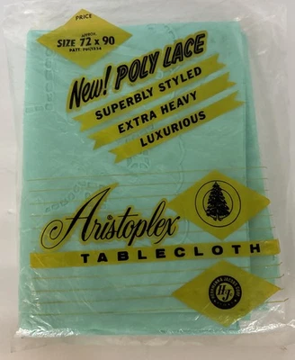 Aristoplex Vinyl Surface Tablecloth Aqua Color 72” x 90” Vintage New Open Pack - Image 1 of 4