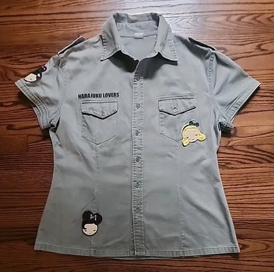 Harajuku Lovers Canvas Shirt 2-Sided Girl Patches Med Gwen Stefani Y2K Flawless  - Image 1 of 4