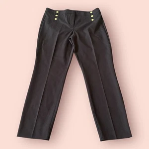 Pantalones al Tobillo Ann Taylor LOFT Para Mujer 14 Negro Dorado Botón Cintura Alta NUEVO - Imagen 1 de 8