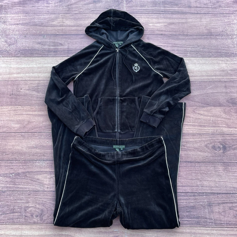 Conjunto de chándal vintage de terciopelo polo Ralph Lauren Y2K Lauren Active para mujer talla M Foto 1 de 4