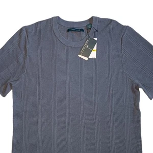 Perry Ellis Mens Medium T Shirt Blue Sweater Short Sleeve Knit Mens M - Picture 1 of 9