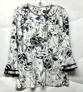 Karl Lagerfeld Paris Damen kleine weiß/schwarze Blumen Polyestermischung Bluse Top - Bild 1 von 5