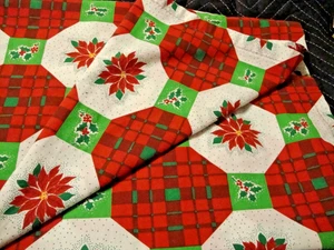Vintage Winter Christmas Tablecloth Rectangular 74" x 56" Red, Green Holly   192 - Picture 1 of 4