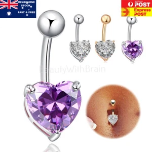 925 Sterling Silver Plated Rhinestone Button Bar Heart Star Belly Bar - Picture 1 of 15
