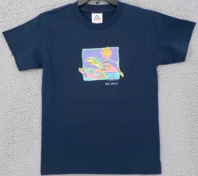 ТЕМНО-СИНИЙ ГРАФИЧЕСКИЙ ФУТБОЛКА МОЛОДЕЖНЫЙ РАЗМЕР L (14/16) ДЕЛЬФИНЫ ОКЕАН ВИСКОНСИН DELLS НОВЫЙ БЕЗ ЯРЛЫКОВ - Изображение 1 из 4