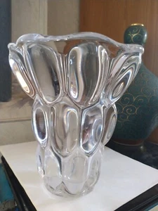 Signed French Art Deco Heavy Crystal Glass Lobbed Vase - Picture 1 of 9