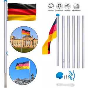 Fahnenmast 6,50m Flaggenmast Flagge inkl.Seilzug Bodenhülse Deutschlandfahne Neu - Bild 1 von 12