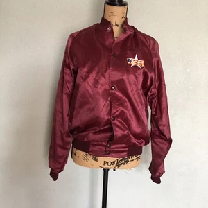 Vintage West Ark USA Maroon Varsity Bomber Satin Miller Jacket Mens Size Small - Picture 1 of 8